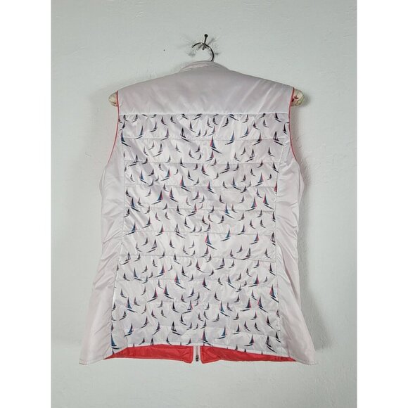 Saint James Women Full Zip Lightweight Reversible Vest Size 6 Red White Sailboat - Picture 2 of 8